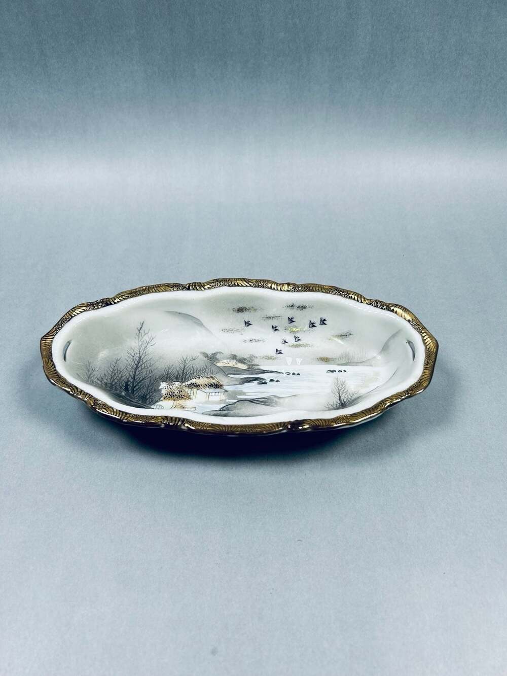 Vintage Japanese Kutani Porcelain Small Oval Trinket Dish